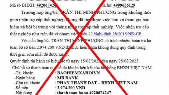 Giả danh cơ quan Bảo hiểm xã hội Việt Nam lừa đảo thu hồi trợ cấp thất nghiệp
