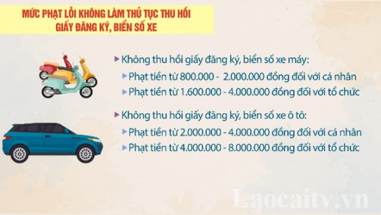 Mức phạt lỗi không làm thủ tục thu hồi giấy đăng ký, biển số xe