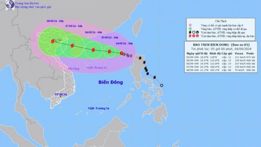 Bão số 3 mạnh cấp 11, giật cấp 13 trên khu vực bắc Biển Đông