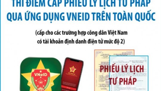 Thí điểm cấp Phiếu lý lịch tư pháp qua ứng dụng VNeID trên toàn quốc