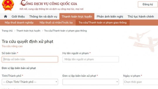 Có thể nộp phạt vi phạm giao thông trên cổng dịch vụ công quốc gia