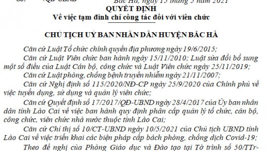 Bắc Hà tạm đình chỉ công tác đối với trường hợp vi phạm quy định phòng chống dịch Covid-19