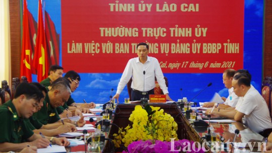 Phó Bí thư Tỉnh ủy Hoàng Giang làm việc với Ban Thường vụ Đảng ủy Bộ đội Biên phòng tỉnh
