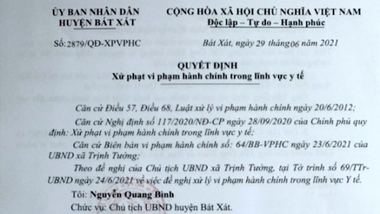 Bát Xát xử phạt 15 triệu đồng đối với 1 trường hợp không chấp hành quy định về phòng chống dịch Covid-19