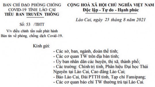 Điều chỉnh tần suất phát hành Bản tin về phòng, chống dịch Covid-19