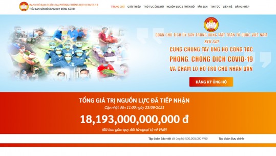 Trang TTĐT của Tiểu ban Vận động và Huy động, Ban Chỉ đạo Quốc gia phòng, chống dịch Covid-19