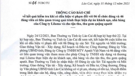 Tỉnh ủy Lào Cai kết luận 13 đảng viên vi phạm đến mức xem xét, xử lý