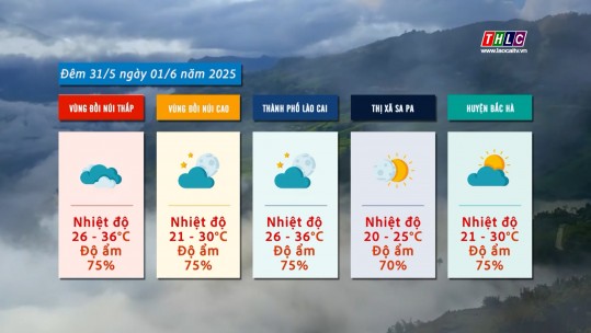 Dự báo thời tiết đêm 31/5 ngày 1/6/2025
